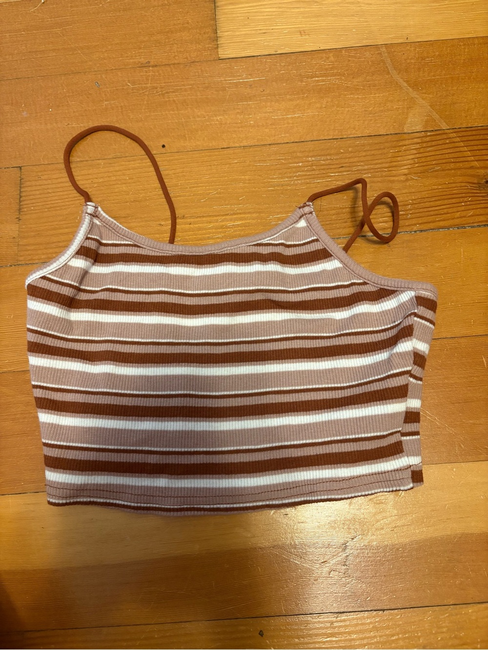 SHEIN Brown & Cream Striped Ribbed Spaghetti Strap Cami